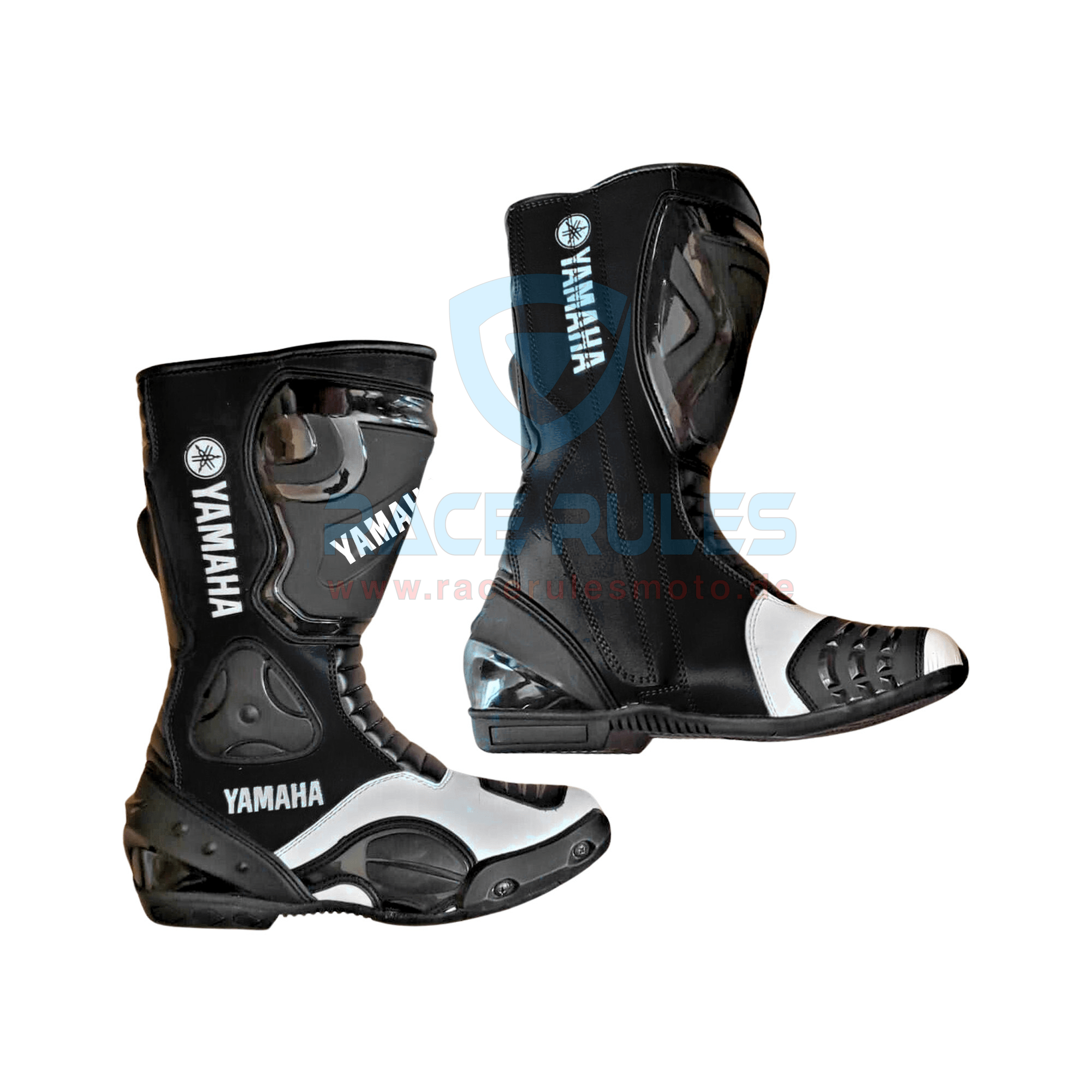 Yamaha Leder-Motorradstiefel Weiß/Blau
