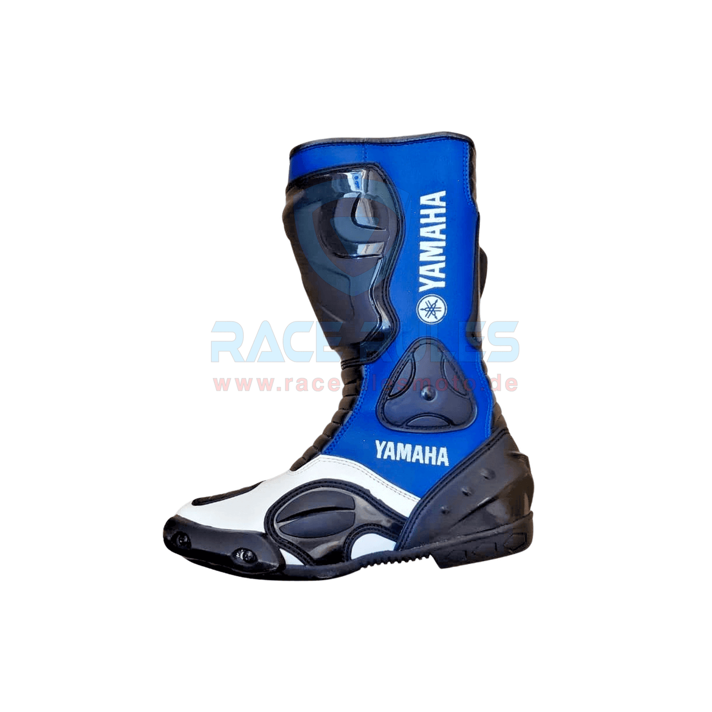 Yamaha Leather Motorcycle Boots White/Blue - RACERULES MOTO