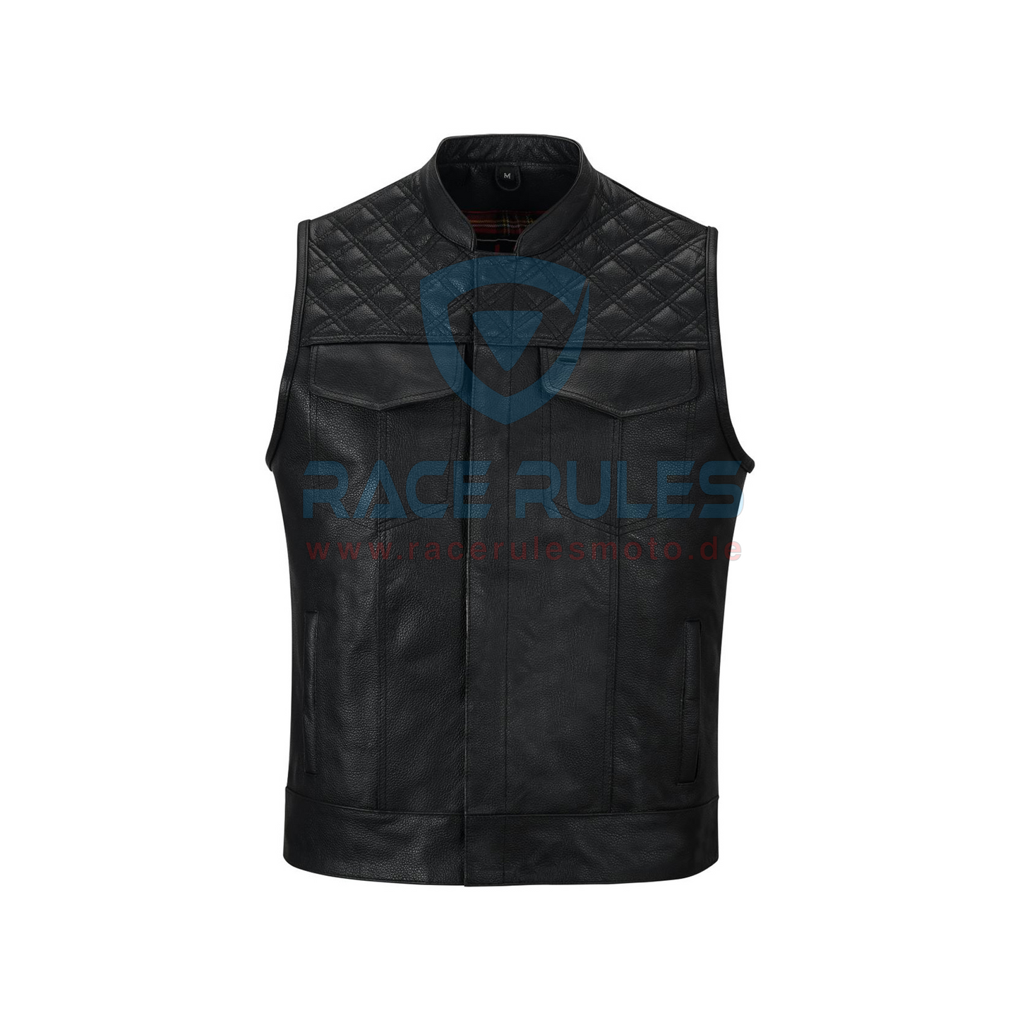 Men’s Black Leather Motorcycle Vest – Quilted Shoulders & Club Style