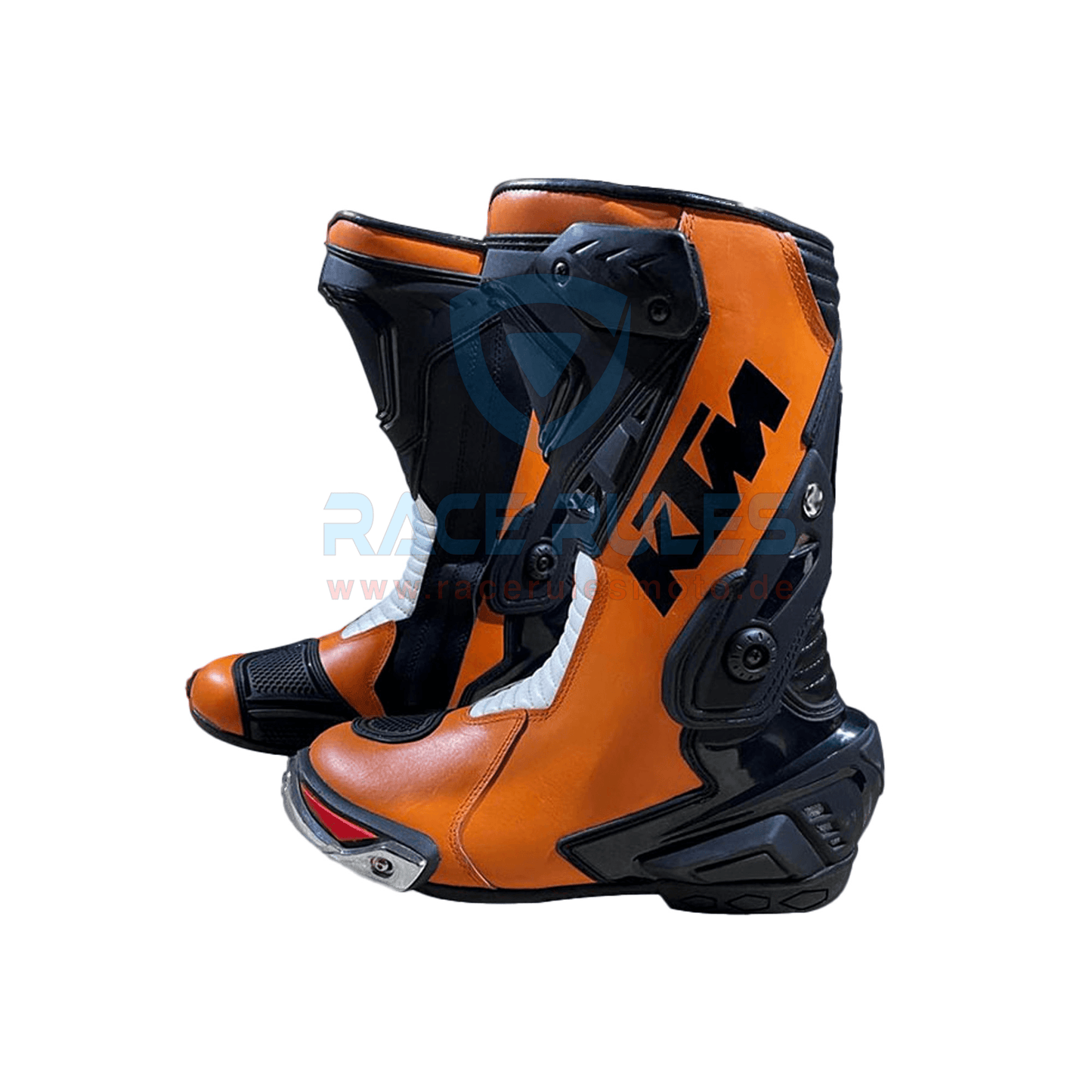 KTM Leather Motorcycle Boots White/Orange - RACERULES MOTO