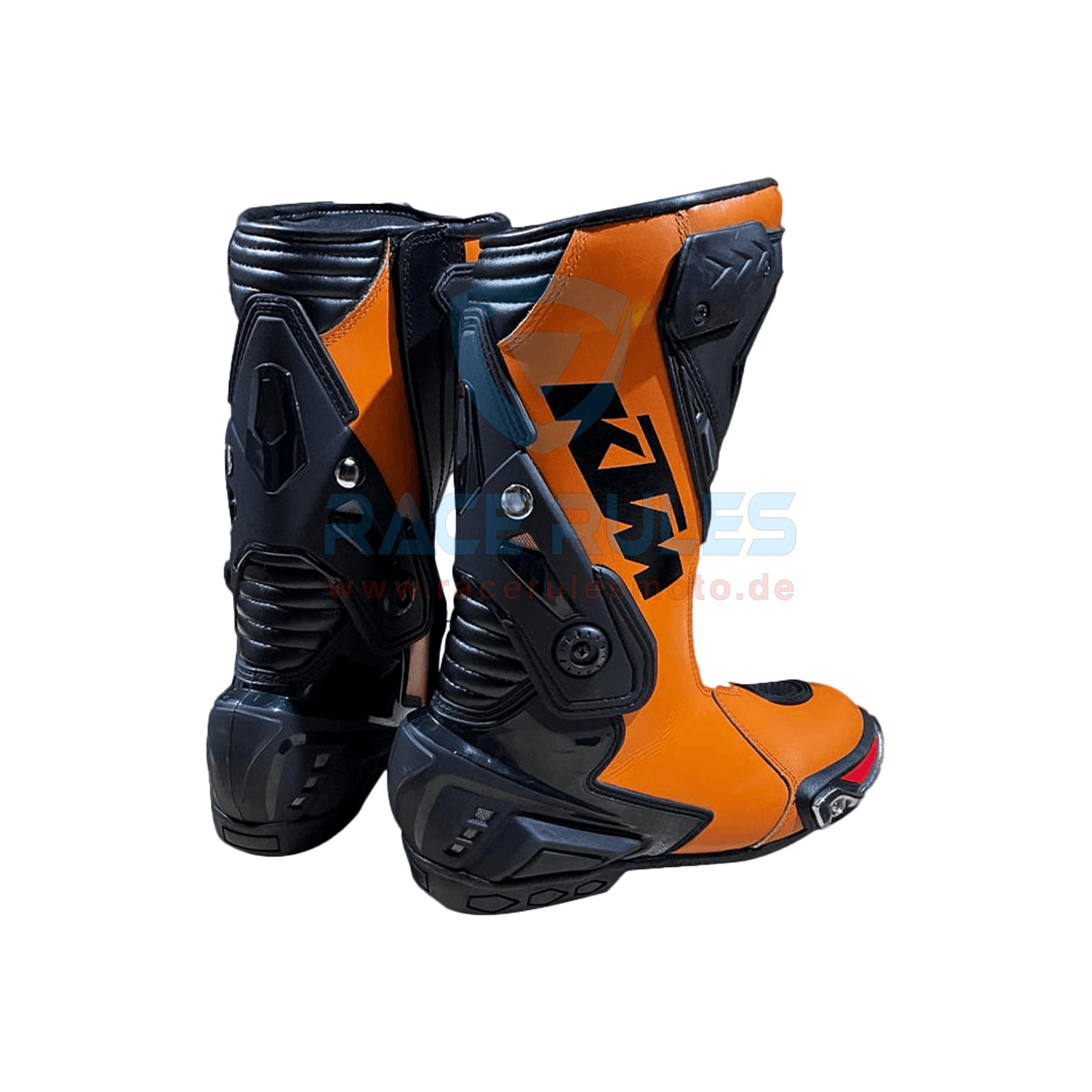 KTM Leather Motorcycle Boots White/Orange - RACERULES MOTO