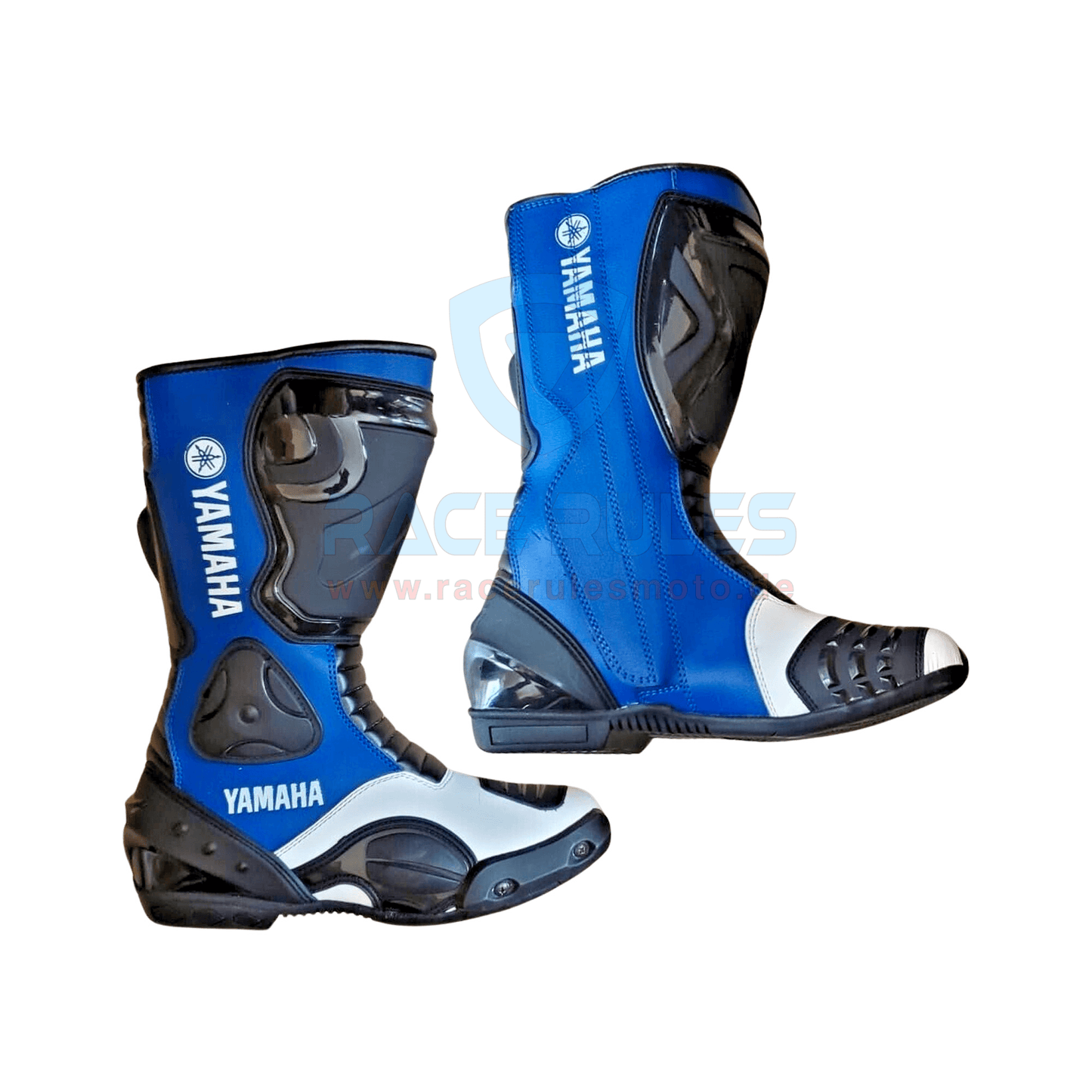 Yamaha Leather Motorcycle Boots White/Blue - RACERULES MOTO