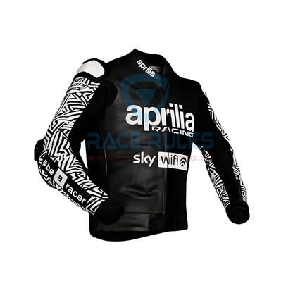 Aleix Espargaro Black And White Motorcycle Racing Jacket Aprilia WT 2022 - RACERULES MOTO