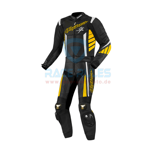 Suzuki Hayabusa Yellow Flouroscent Leather Motorbike Racing Suit for Men & Women - RACERULES MOTO