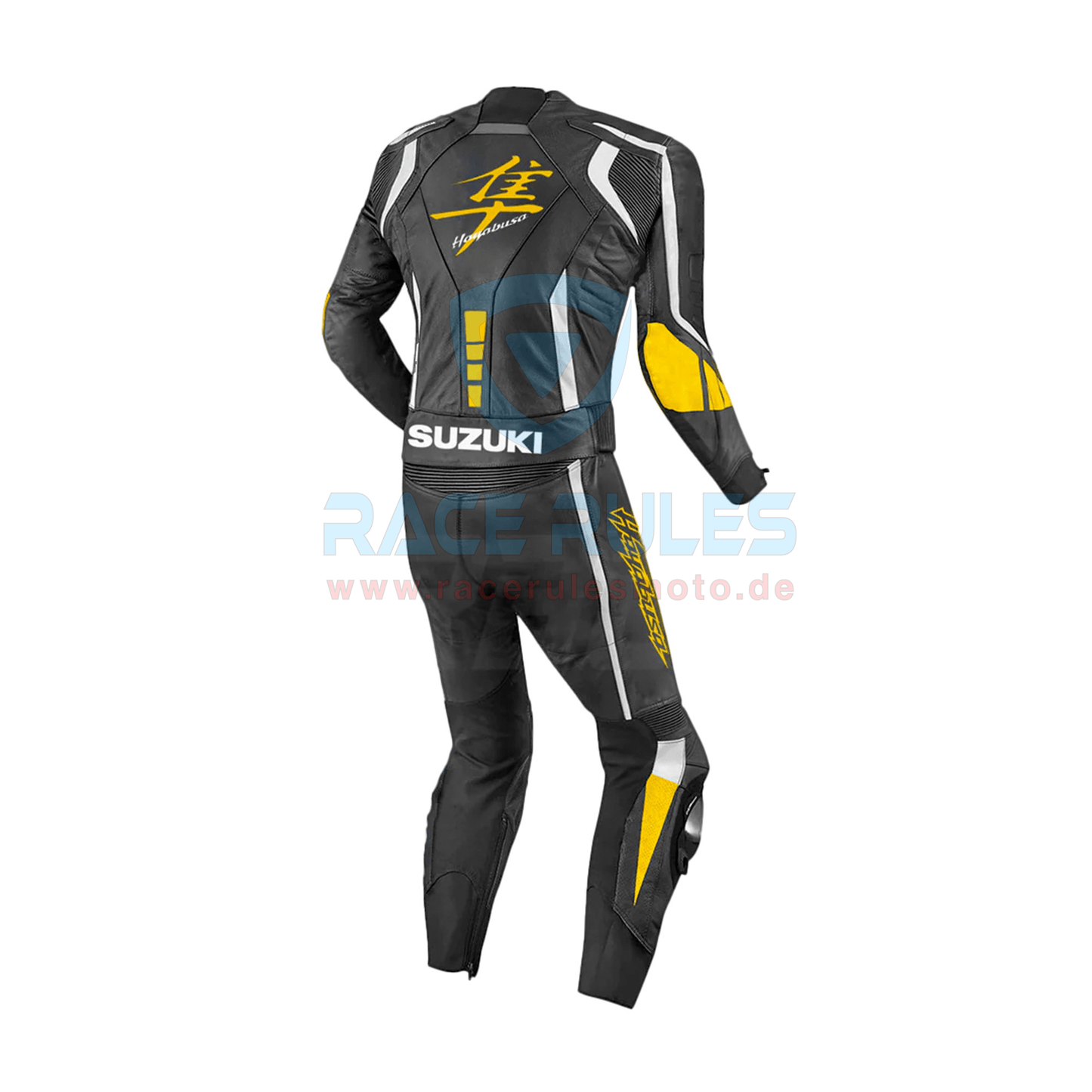 Suzuki Hayabusa Yellow Flouroscent Leather Motorbike Racing Suit for Men & Women - RACERULES MOTO