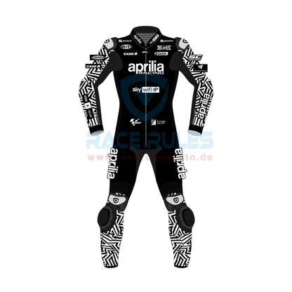 Aprilia Leather Motorbike Racing Suit Black White - RACERULES MOTO