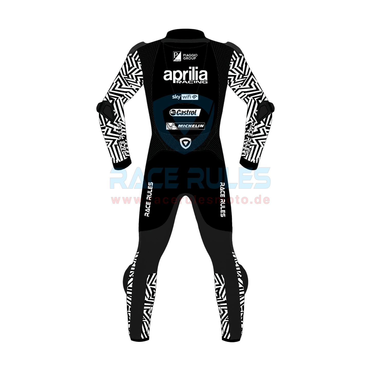 Aprilia Leather Motorbike Racing Suit Black White - RACERULES MOTO