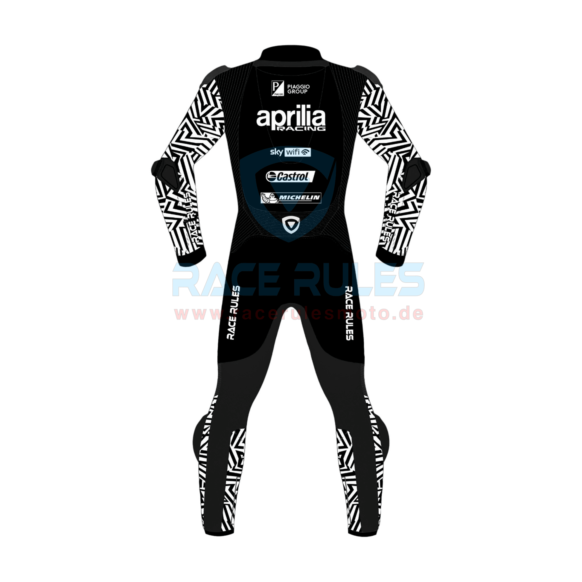 Aprilia Leather Motorbike Racing Suit Black White - RACERULES MOTO