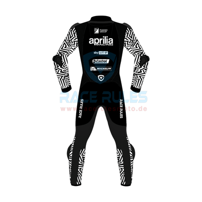 Aprilia Leather Motorbike Racing Suit Black White - RACERULES MOTO