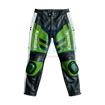 Vintage Kawasaki Real Leather Motorcycle Racing Pant Unisex Biker Trouser
